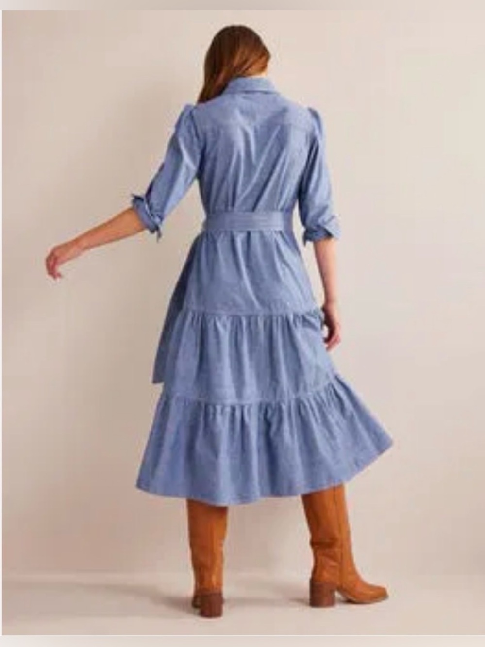 NWT Boden Blue Tiered Button-Front Midi Dress - Picture 3 of 10
